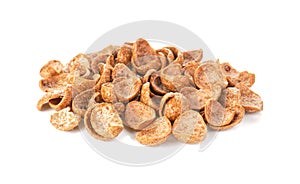 Corn Flakes coated chocolate on white background