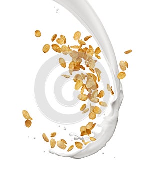 Corn flakes with milk splash