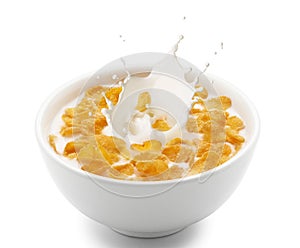 Corn flakes with milk splash