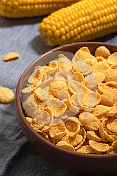 Corn flakes in a plate on the table. Healthy breakfast