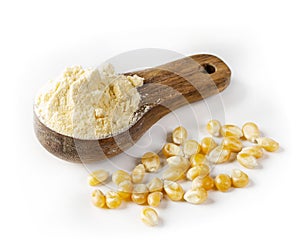 Corn flour in a wooden spoon