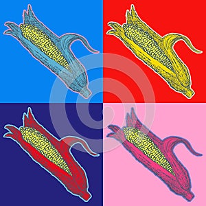 Corn food Pop Art Style Andy Warhol style Vector