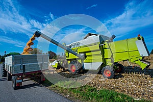 Corn harvesting machines when unloading_Baden Baden_Southern Germany