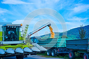 Corn harvesting machines when unloading_Baden Baden_Southern Germany