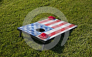 Corn hole game board painted as an American Flag