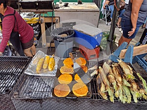 Corn, Hot Arepas Fill With Cheese, Grilled Corn On The Cob, Brooklyn, NY, USA