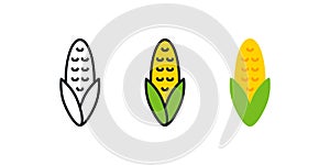 Corn icon. Linear color icon, contour, shape, outline isolated on white. Thin line. Modern design. Vector set