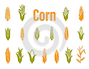 Corn icons. Vector illustration isolated on white background.