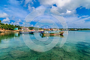 Corn island Nicaragua. sea with boats and blue sky