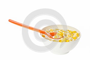 Corn kernels in white bowl