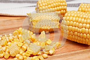 Corn kernels on the wooden board