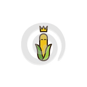 Yellow Corn king logo icon symbol simple with gold corwn and black outline cartoon illustration