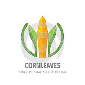 Corn leaves logo template design. Harvest concept sign. Green nature symbol. Organic natural product icon. Vector illustration.