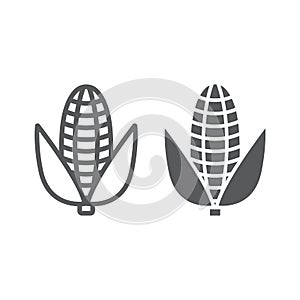 Corn line and glyph icon, vegetable and diet