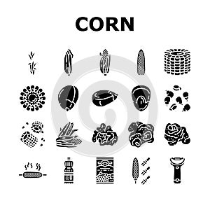 corn maize green, cob sweet icons set vector