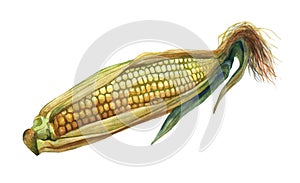 Corn, maize. Hand drawn watercolor painting