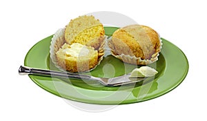 Corn Muffins Buttered Knife Plate