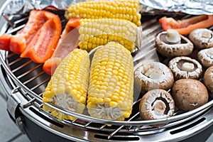 Corn and mushroom on the barbeque