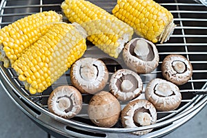 Corn and mushroom on the barbeque