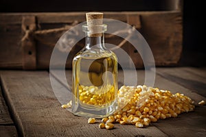 Corn oil in small bottle. Generative AI