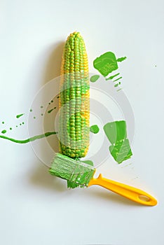 Corn is painted with paintbrush on white background.idea food concept