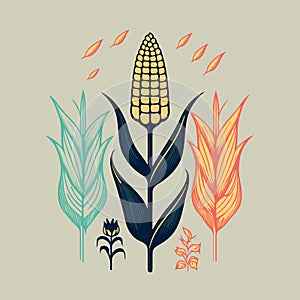 corn plant cultivation with ripe corn cobs