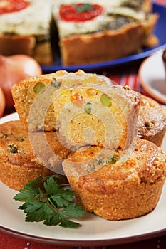 Corn pone filled with vegetables photo