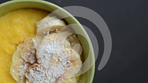 Corn porridge polenta, hominy. Healthy breakfast concept. Food Background