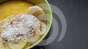 Corn porridge polenta, hominy . Healthy breakfast concept. Food Background