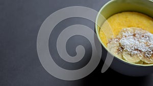 Corn porridge polenta, hominy. Healthy breakfast concept. Food Background