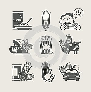 Corn and products set icon