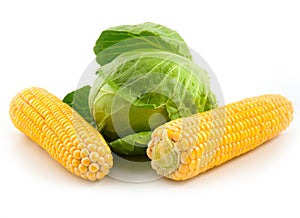 Corn and ripe green cabbage