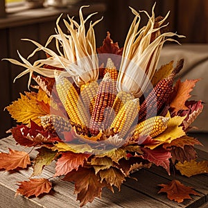 The corn's husks create a natural framing above the vibrant array