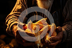 Corn seed in the farmer's hand. Corn seed in the hands of the farmer, agri