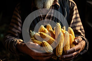 Corn seed in the farmer's hand. Corn seed in the hands of the farmer, agri