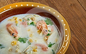 Corn and Shrimp Chowder with Mashed Potatoes