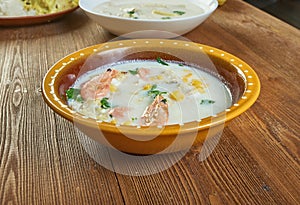 Corn and Shrimp Chowder with Mashed Potatoes