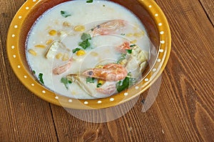 Corn and Shrimp Chowder with Mashed Potatoes