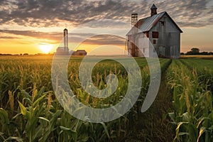 corn silo on a farm with surrounding fields