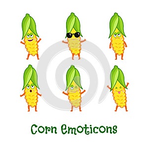 Corn smiles. Cute cartoon emoticons. Emoji icons