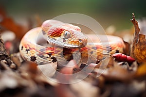 corn snake basking in dappled sunlight