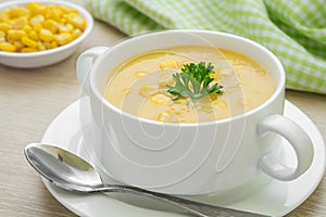 Corn soup in bowl