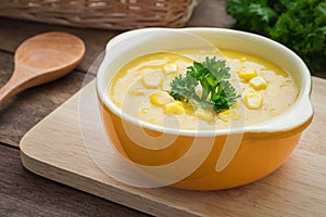 Corn soup in bowl