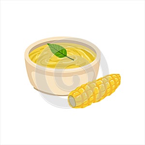 Corn Soup Traditional Mexican Cuisine Dish Food Item From Cafe Menu Vector Illustration