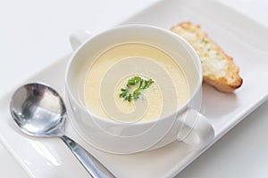 Corn soup In a white bowl