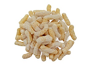 Corn sticks on a white background. Hill with corn sticks close-up