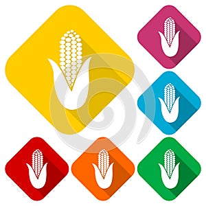 Corn symbol icons set with long shadow