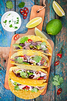 Corn tacos with pork and vegetables