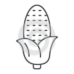 Corn thin line icon, corncob and vegetable, plant sign, vector graphics, a linear pattern on a white background.