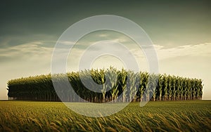 Corn trees neatly arranged in the field